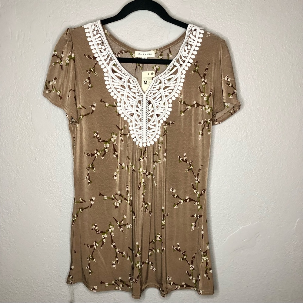Jon & Anna Lace Floral Flowy Short Sleeve Top